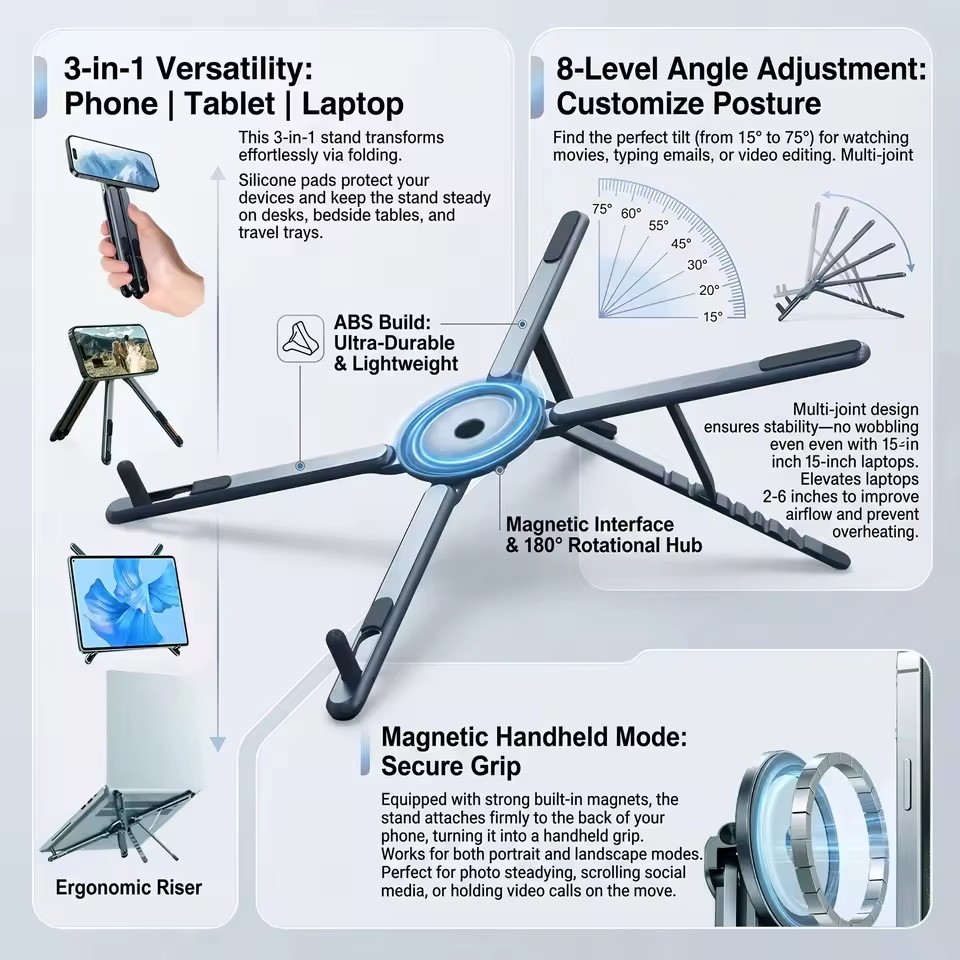휴대용 자석식 폰 홀더 & 셀카봉 3-in-1 접이식  - Tablet Phone Accessories 리뷰 및 가격