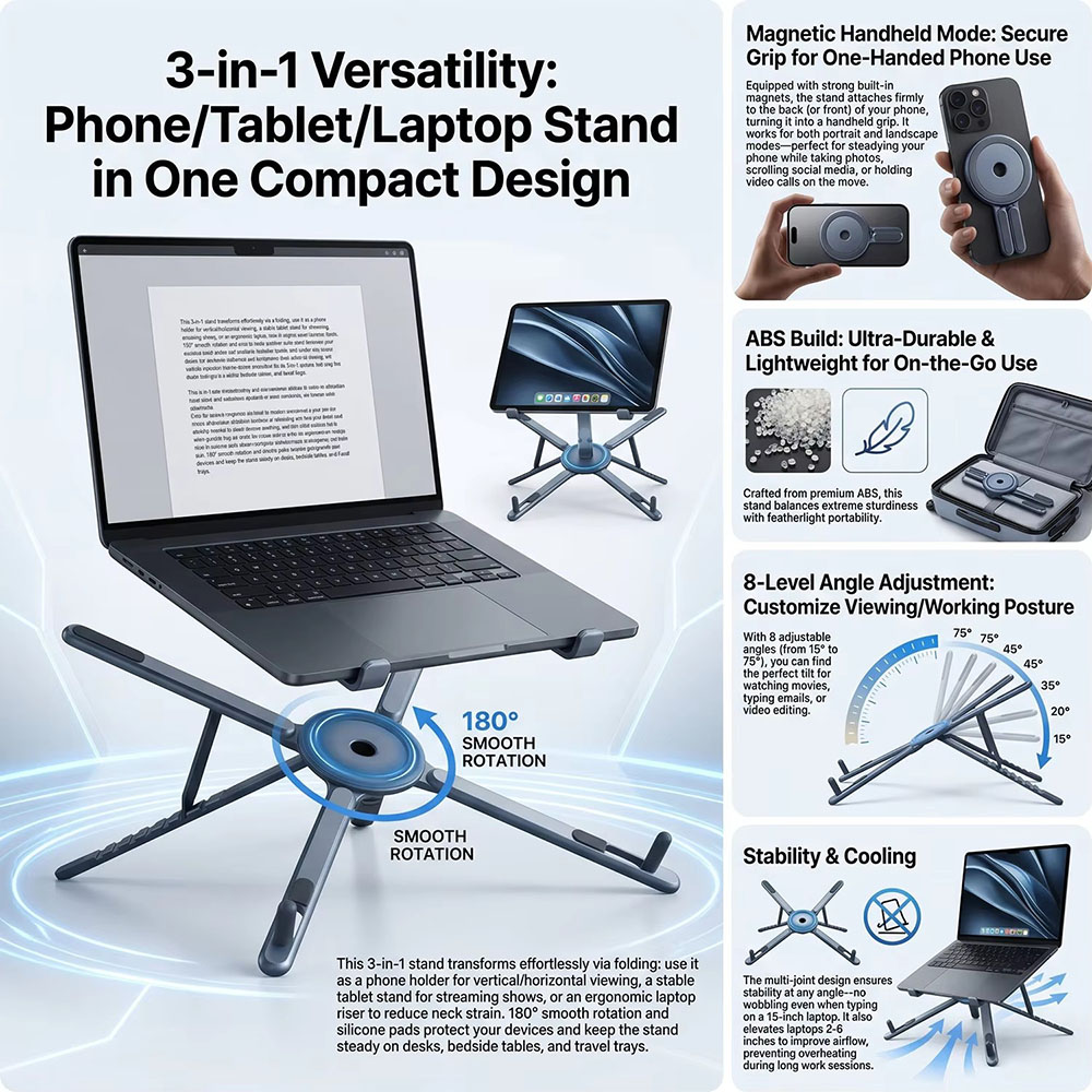 휴대용 자석식 휴대폰 거치대 & 셀카봉 3-in-1 접 - Tablet Phone Accessories 리뷰 및 가격